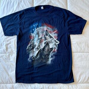 Men's Graphic T-Shirt 3 Wolves Howling at the Full Moon with the American Flag L